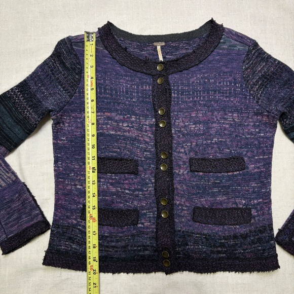 FREE PEOPLE Women’s Small Purple Combo Knit Button Front Cardigan Pocket Sweater - Picture 4 of 7
